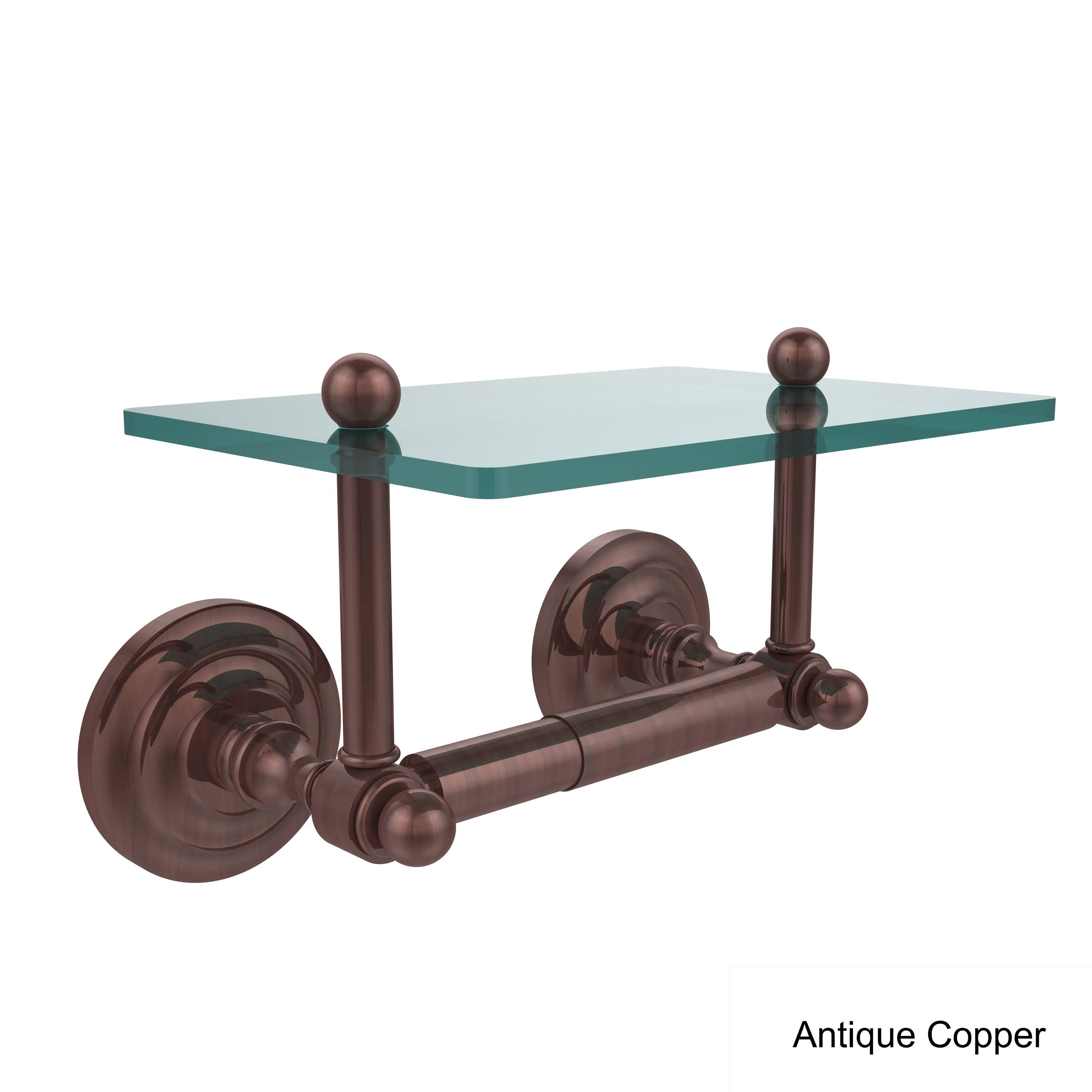 Allied Brass Que New Collection Two Post Toilet Tissue Holder with Glass Shelf - Satin Nickel