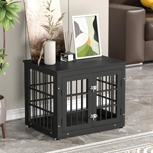 48 Inch Heavy Duty Dog Crate Furniture for Large Dogs, Decorative Pet House End Table, Extra Large Wooden Cage Kennel Furniture Indoor, Natural and White
