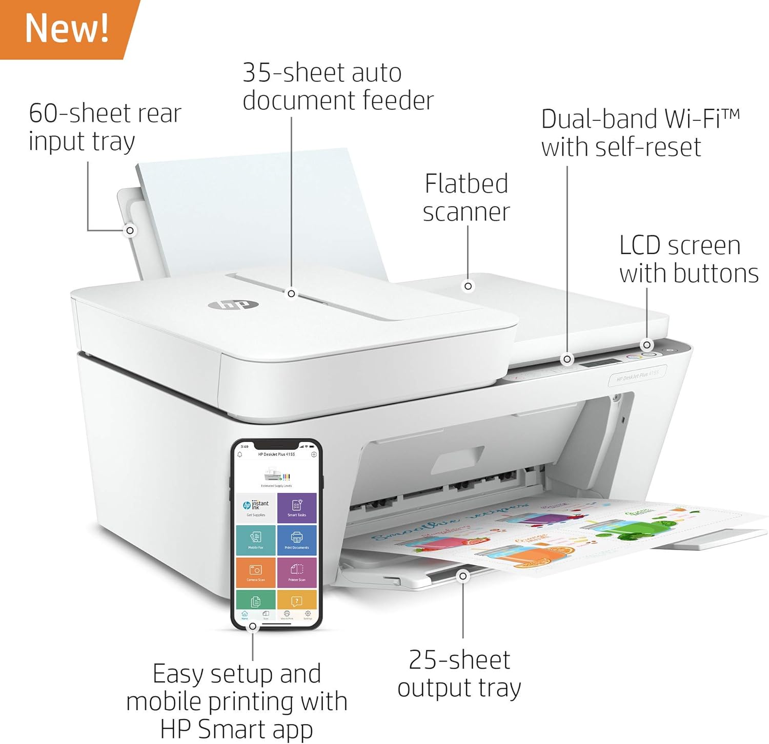 (Renewed) HP DeskJet Plus 4155 Wireless All-in-One Printer | Mobile Print, Scan & Copy | HP Instant Ink Ready | Auto Document Feeder (3XV13A) Pack of 2