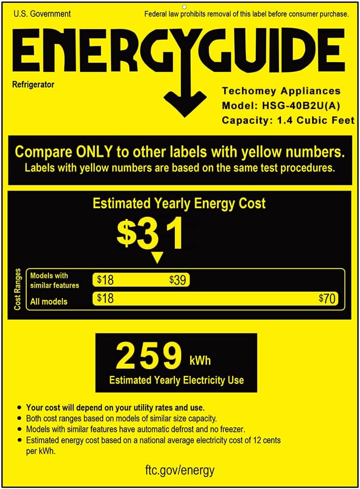 Techomey Propane Refrigerator for camper, Propane Fridge 1.4 Cu.Ft, Gas Refrigerator 12 V/110V/GAS LPG, 3 Way Refrigerator, Quiet Compact Rv Refrigerator for Semi Truck, Truck, Camper Van, Rv, Garage, Black