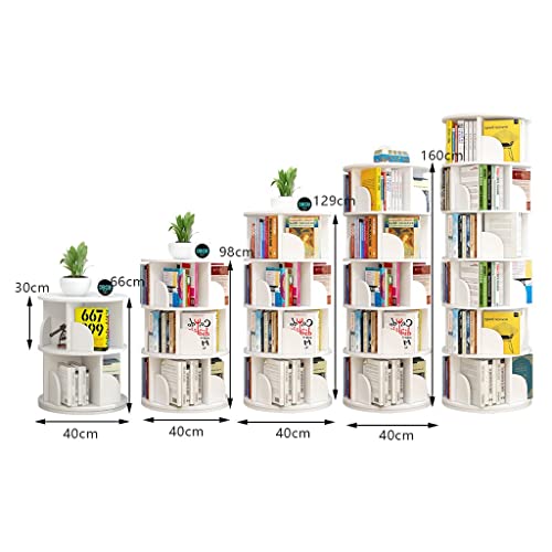 2/3/4/5/6 Tier Revolving Bookshelf Revolving Bookcase 360° Display Rack White Bookshelf Rotating Round Bookcase Wooden for Living Room Bedroom(Size:40 * 40 * 98cm)