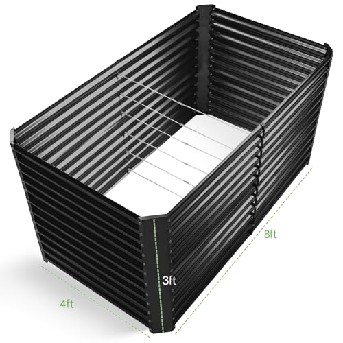 Land Guard 8x4x3ft Rectangular Galvanized Raised Garden Beds, 36" Tall Large-Capacity Metal Planter Box Outdoor, Durable Deep Raised Garden Bed, Raised Beds for Gardening Vegetables, Classic Silver