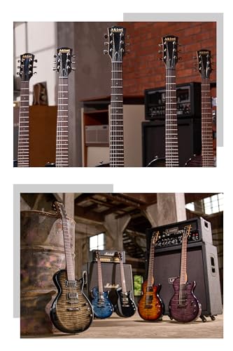AKLOT Muti-Tone Electric Guitar with Coil-Split: Roasted Maple Neck, Flame Maple Graphic Top, Dual Humbuckers Pickups, Beginner Guitar Kit with Gig Bag, Lesson Book, Strap, Picks, Violet Venom
