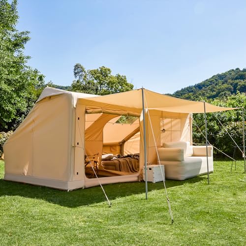 YOLENY Inflatable Tents for Camping, 4/6/8/10/12 Person Tent with TPU Skylight, Mesh Windows, Stove Jack & Pump, Easy Setup 4 Season Glamping Tent, Waterproof & Windproof