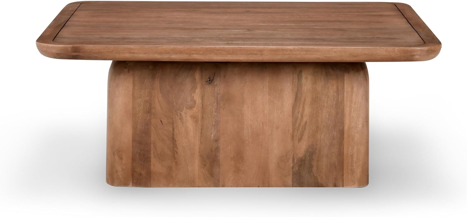 Benjara Loe 48 Inch Coffee Table and Square Top and Solid Mango Wood Platform Plinth Base, Brown