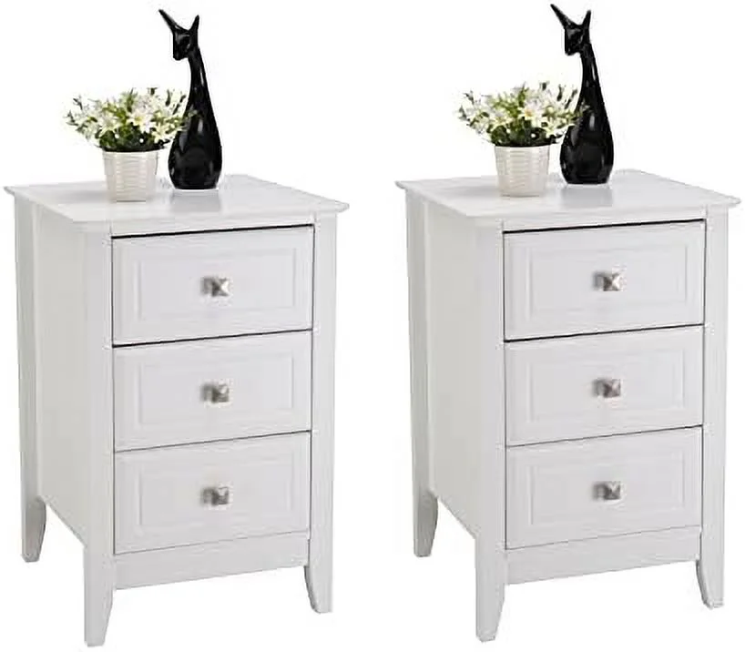Upgraded White Nightstand with 3 Drawers   Night Stands for Bedrooms Set of 2  Wooden Bed Side Table/Night Stand for Small Spaces  College Dorm  \u2019 Room  Living Room  23.6in H