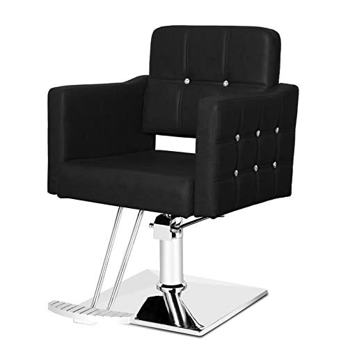 Paddie Salon Chair for Hair Stylist, Height Adjustable Hydraulic, Beauty 360 Degrees Rolling Swivel Hair Salon Equipment for Hair Stylist Women Man (Black)