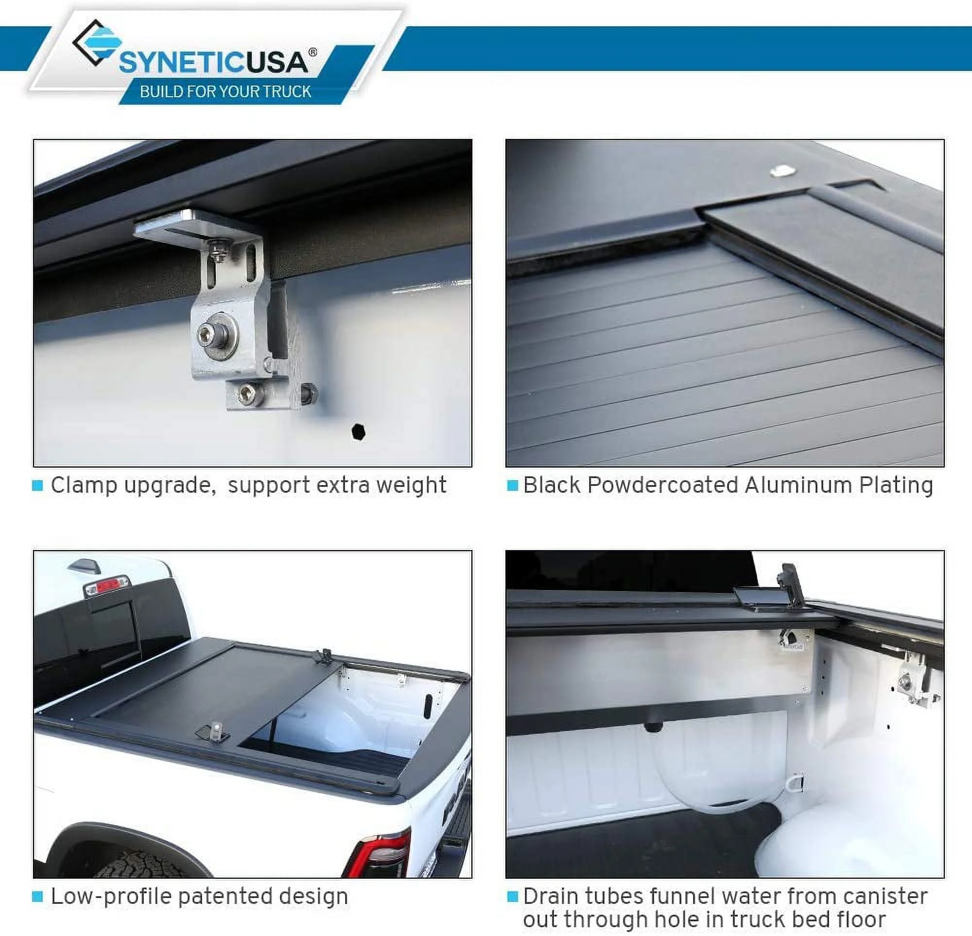 Syneticusa Retractable Hard Tonneau Cover Fits 2014-2022 Chevy Silverado/GMC Sierra 1500 5'8" (69.9”) Bed with Rack Kit Aluminum Matte Black Low Profile Waterproof Off Road