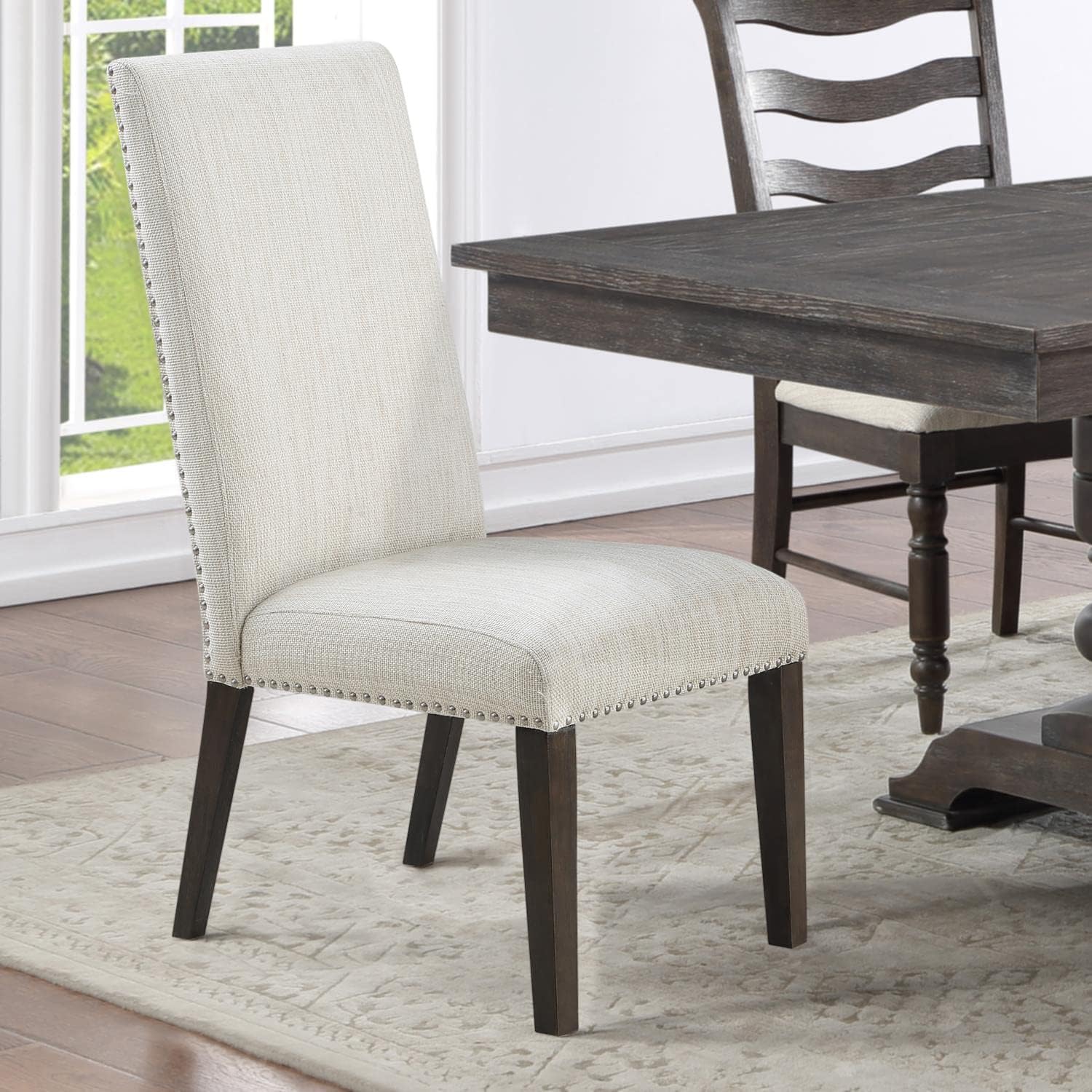 Steve Silver Upholstered Classic Styling, Dusty Charcoal Finish, Cream Fabric, Hutchins Dining Collection, Set of 2 Side Chair