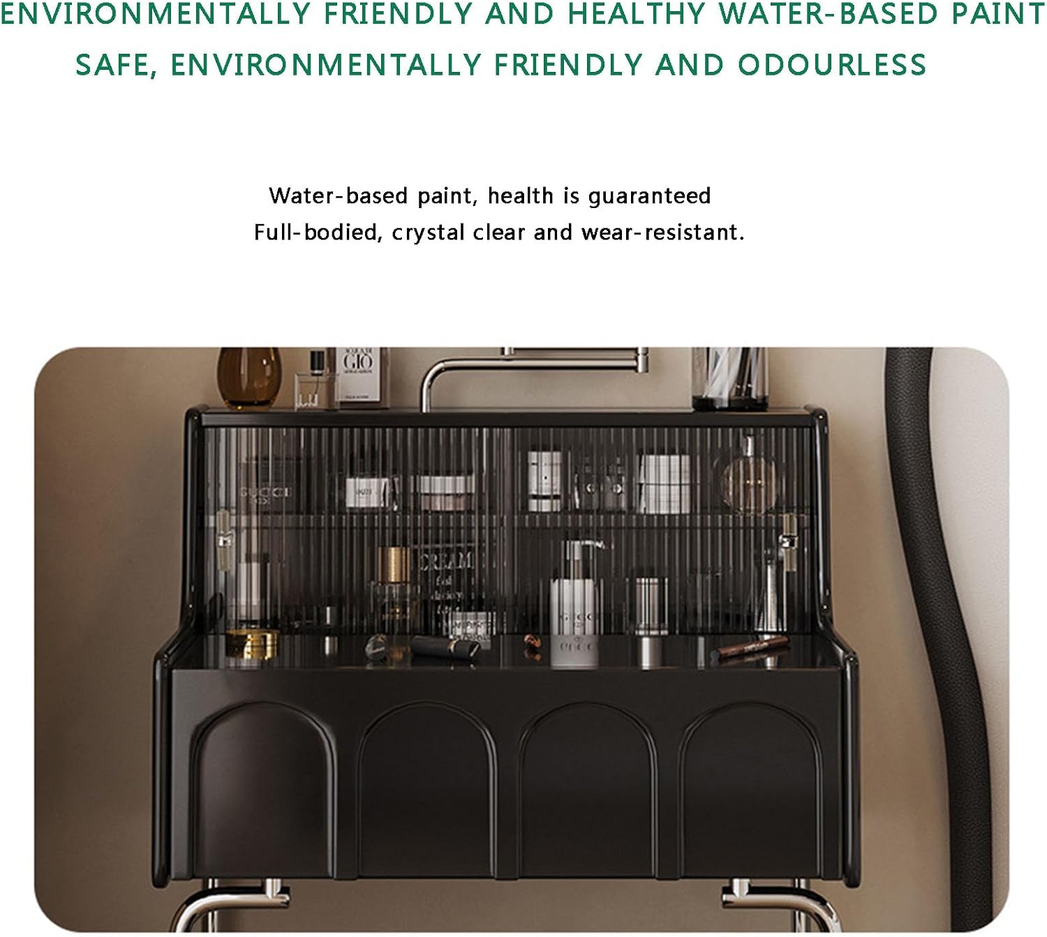 Small Vanity Desk Set with 3 Adjustable Lighted Mirror and Storage Shelf Black Tiny Vanity Table with Drawer for Bedroom Vanity Compact Dressing Table for Small Space