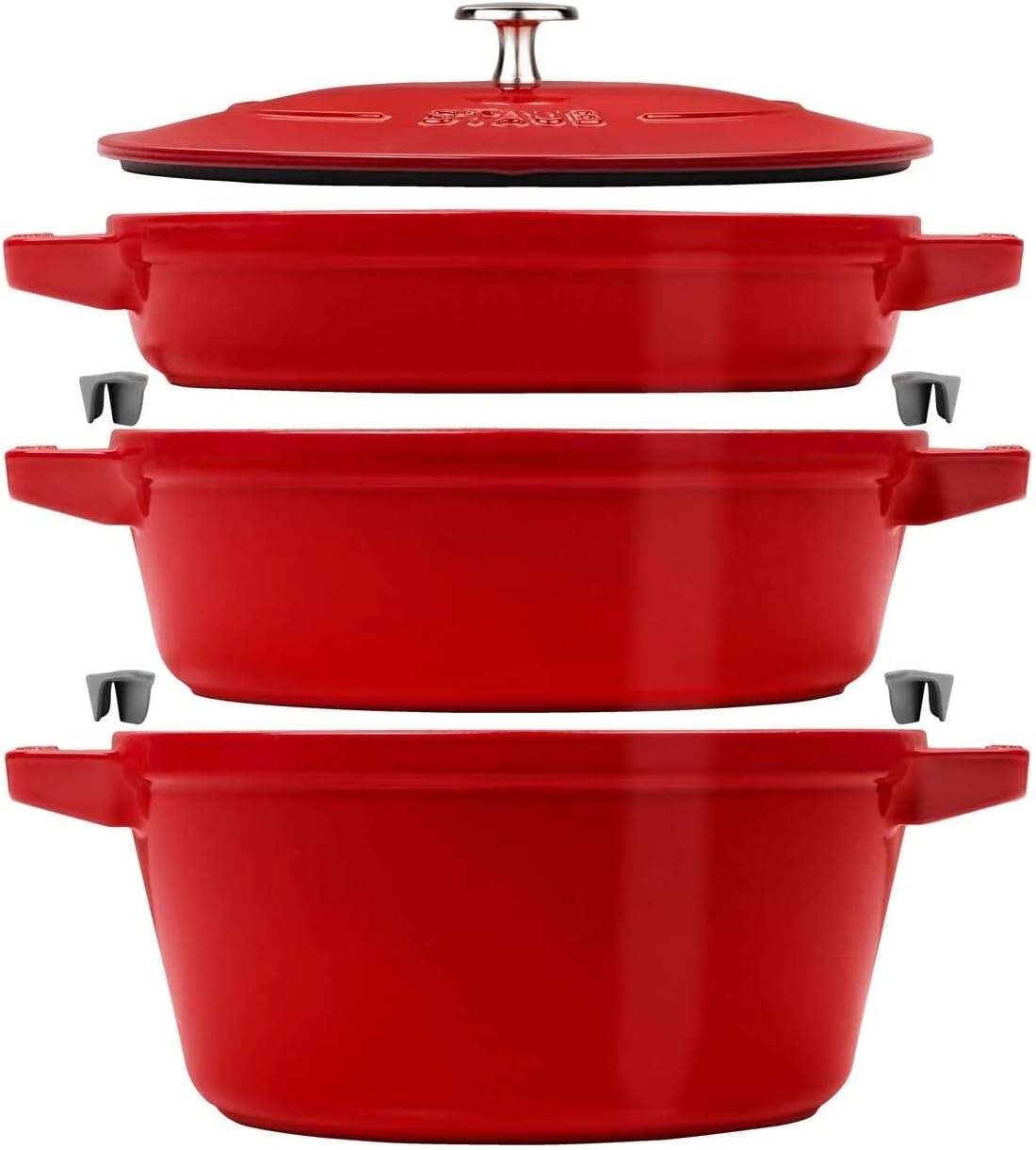 STAUB La Cocotte 3-Piece Round Cast Iron Saucepan Set Cherry Red