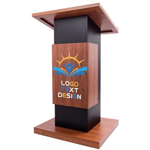 47’’ Wooden Podium Stand with Wheels, Portable Lectern Churches with 15 MM Particle Board, Pulpits Stand with Storage, Lockable Wheels, Mic Stand for Churches, Office, School