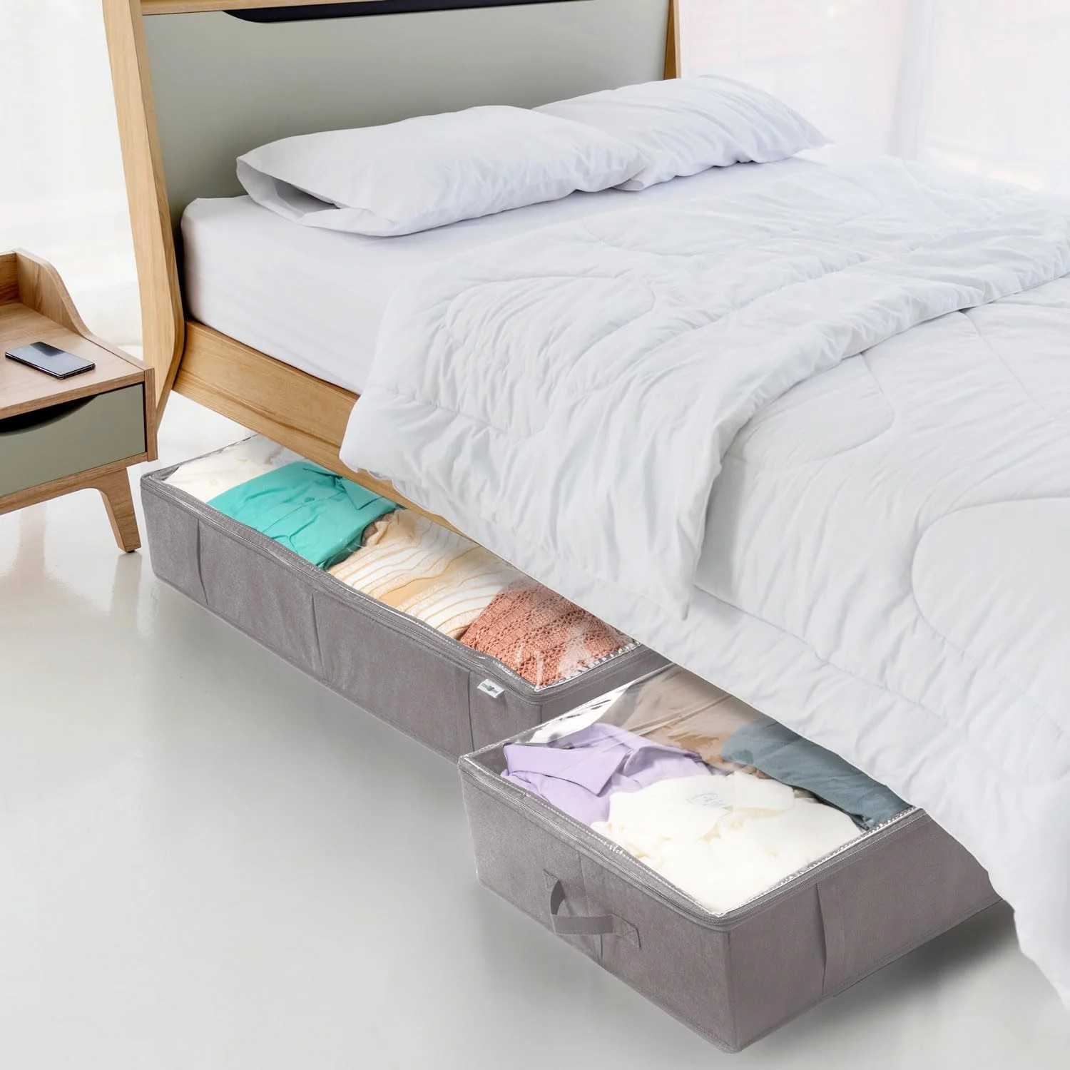 Dust proof under bed storage containers, large capacity closet organizers, ideal for clothes, toys, bedding, bedroom storage solution, gray, 4 pack