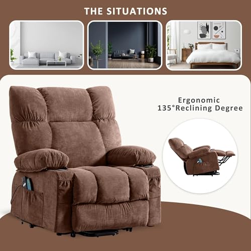 Power Lift Recliner Chair for Elderly with Massage Ergonomic Lounge Chair,Classic Single Sofa with 2 Cup Holders Side Pockets,USB Charge Port (Grey)