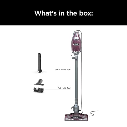 Shark HV322 Rocket Deluxe Pro Corded Stick Vacuum with LED Headlights, XL Dust Cup, Lightweight, Perfect for Pet Hair Pickup, Converts to a Hand Vacuum, with Pet Attachments, Bordeaux/Silver