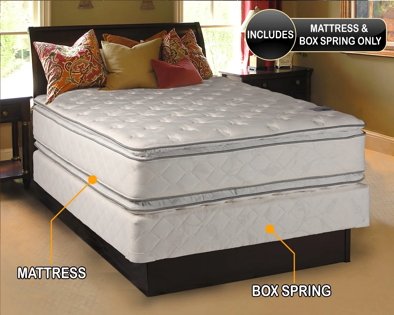 Dream Solutions Pillow Top Mattress and Box Spring Set (Full 54"x75"x12") Double-Sided Sleep System with Enhanced Cushion Support- Fully Assembled, Great for your Back, longlasting Comfort