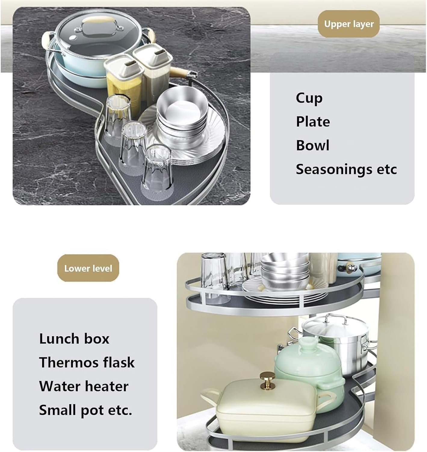Cabinet Cupboard Corner Pull Out Shelf Carousel Storage Rack Soft Close Kitchen Blind Pullout Organizer, 900MM Cabinet 2-Tiers Swing Tray