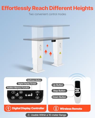 VEVOR Electric Lifting Column System, 176 lbs Lift Table, 14.2-31.1 in Height Range, Three-Stage Adjustable Desk Column, Telescopic Table Leg, Comes with Power-Supply Option to Control up/Down Motion