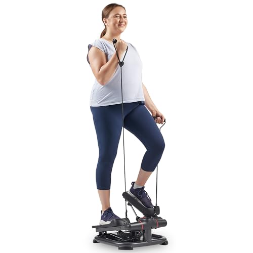 Sunny Health & Fitness 2-in-1 Premium Power Stepper with Resistance Bands, Low-Impact Cardio, Space-Saving, Height-Adjustable, and Optional SunnyFit® App Enhanced Bluetooth Connectivity