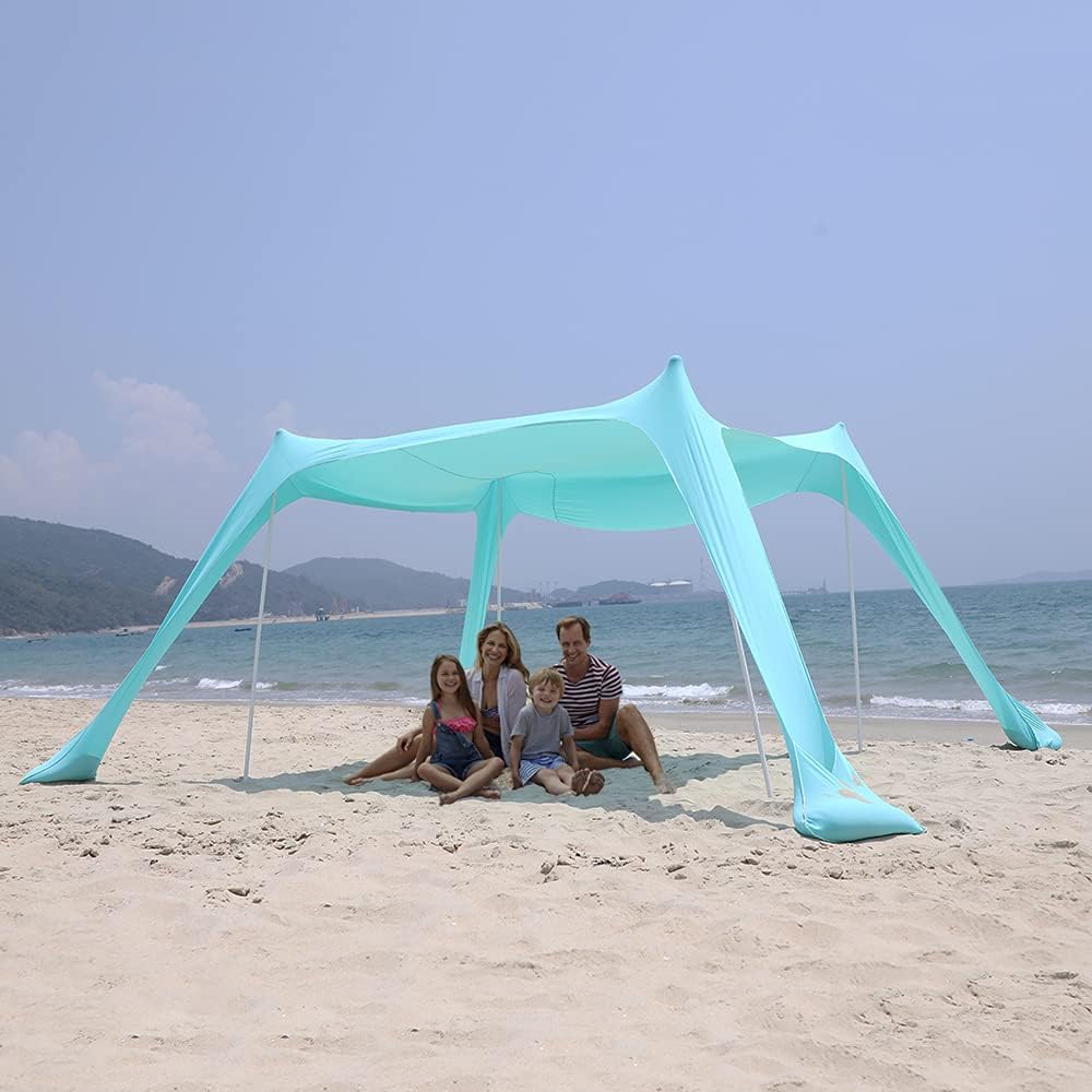 SHINYEVER Beach Tent Sun Shade��Portable Pop Up Canopy Large Light Weight Camping Shelter with 4 Poles,for Beach, Fishing, Backyard, Camping and Outdoors 7x7ft 10x10ft