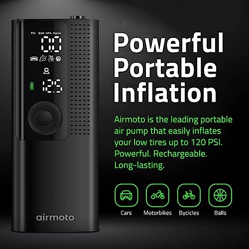 Airmoto Tire Inflator Portable Air Compressor - 2pack - Air Pump for Car Tires with Tire Pressure Gauge (120 PSI) - One Click Smart Pump Tire Inflator for Car, Motorcycle, Bicycle and More