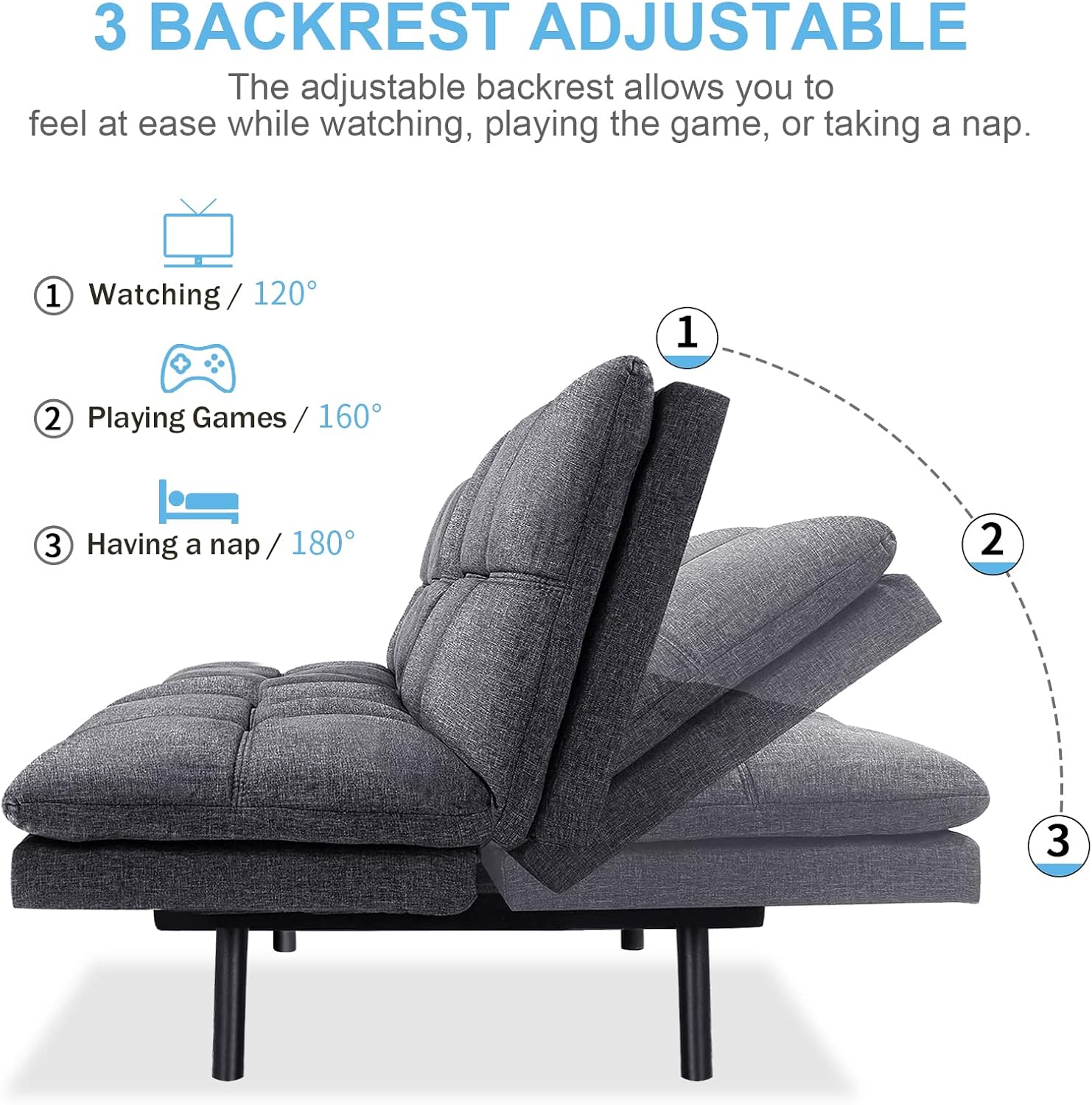 MUUEGM Futon,Convertible Futon Sofa Bed,Memory Foam Futon Couch,Futon Bed,Sofa Bed Couch,Modern Love seat Sofa,Sleeper Splitback Sofa for Compact Space,Apartment,Office,Living Room,Grey