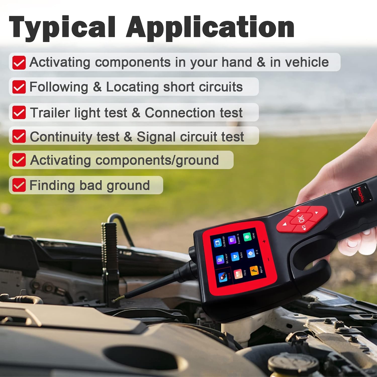 TopDiag P200 Automotive Circuit Tester, Power Circuit Probe Kit, 9~30V with Multimeter/Relay/Fuel Injector Tester/Activating Component/0~5V Power with 20ft Cable for 12V 24V Vehicle