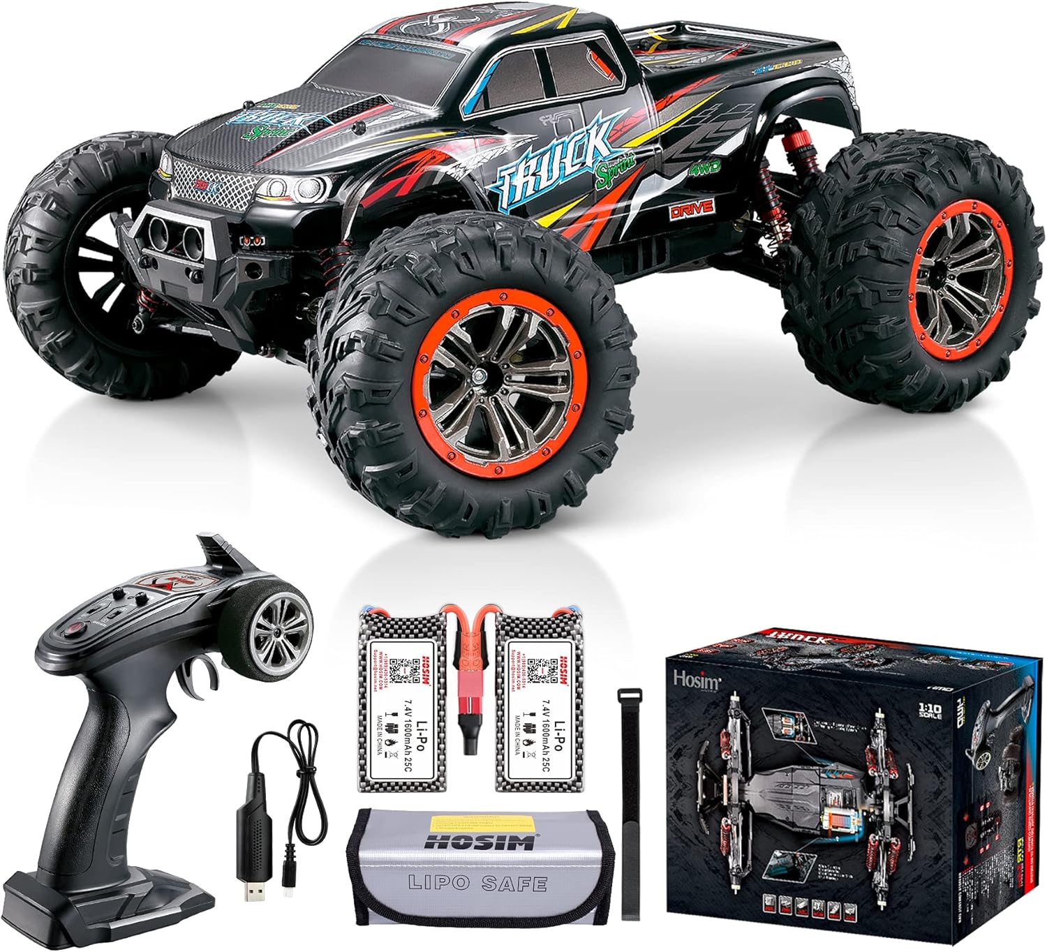 Hosim 1:10 Scale 46+ KMH High Speed Radio Control All Terrains Off Road Monster Truck, 40+ Min Play, Black