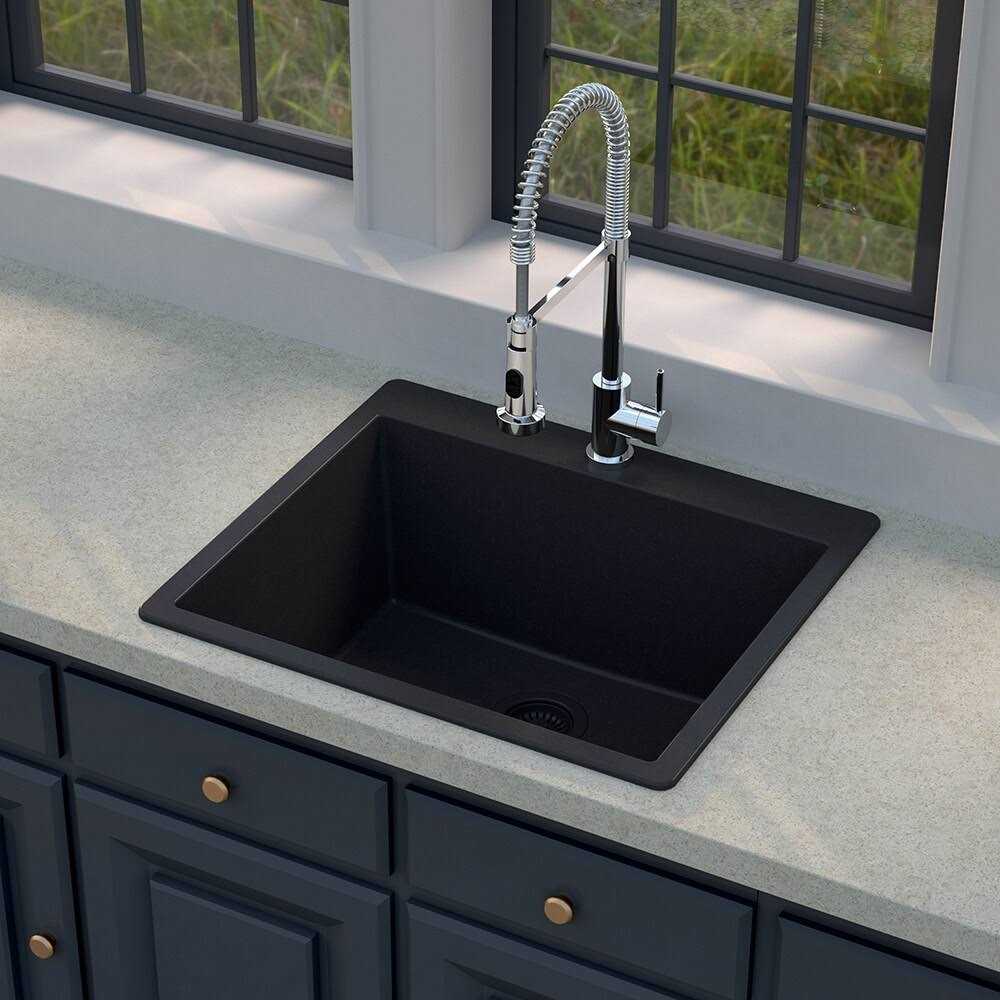 Allen + Roth Deforest Collection Dual-Mount 25-in x 22-in Nero Granite Single Bowl 5-Hole Kitchen Sink SIGN100SDM13 - Shop Hardware Tools Online Store