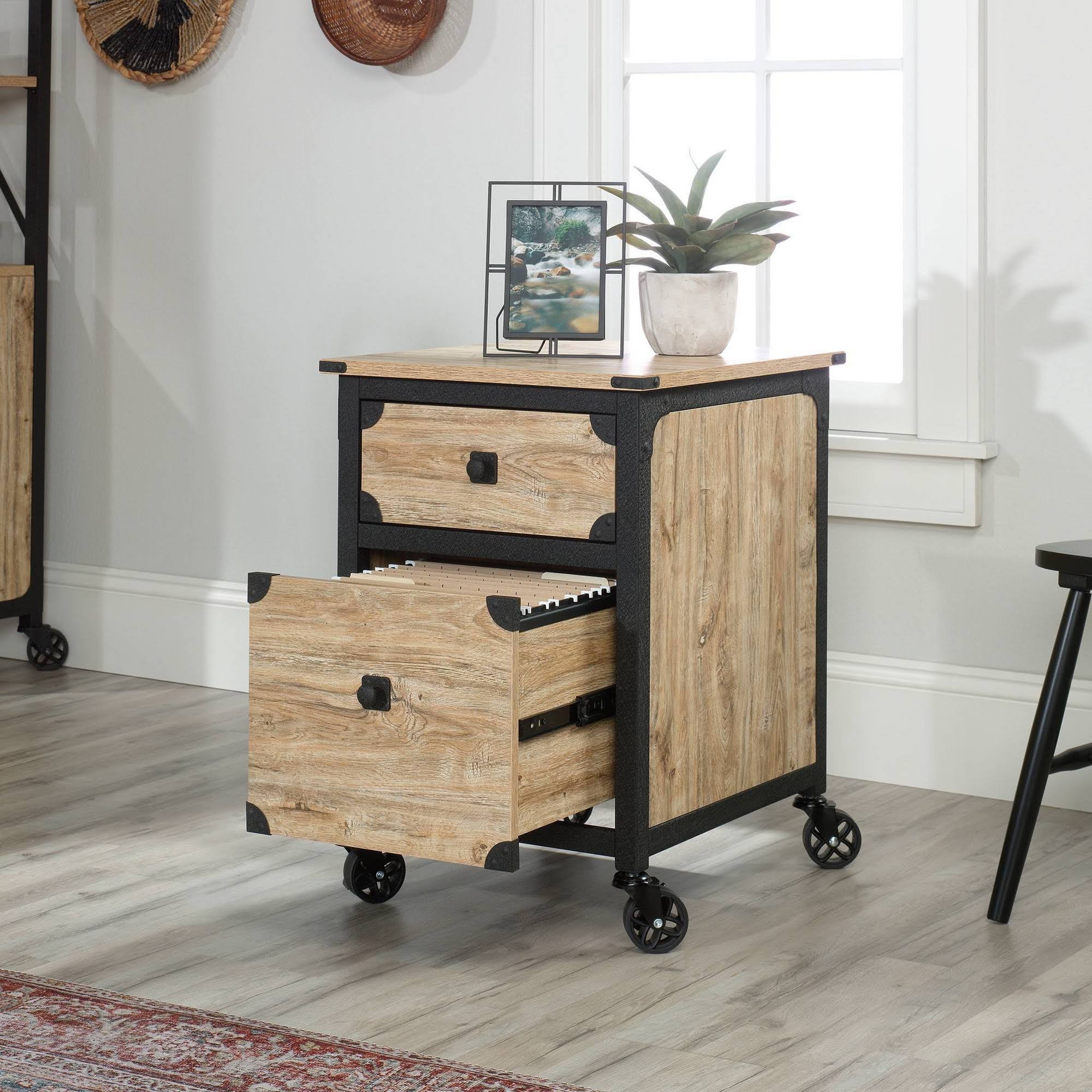 Sauder Steel River Metal u0026 Wood Rolling Pedestal File Cabinet