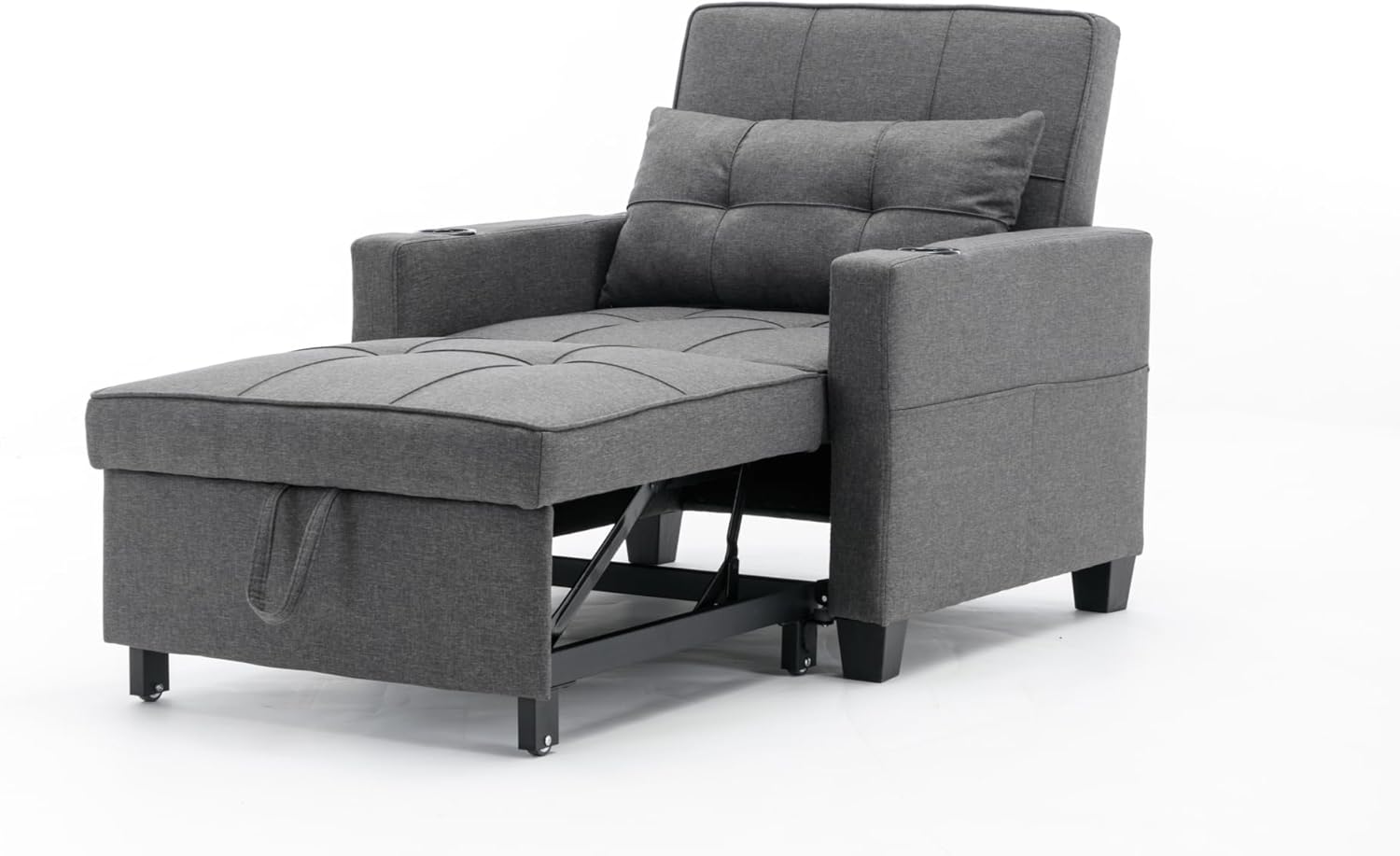 Futon Chair Bed Convertible Chair 3-in-1 Pull Out Sleeper Chair Beds with USB Ports,Wear-resistant and Anti-scratch, Armchair Bed Sleeper for Living Room (Dark Grey Linen)