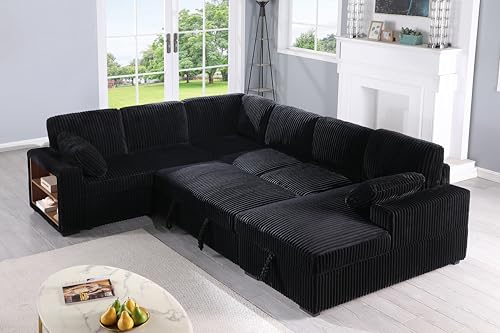 Oversized U-Shaped Sectional Sofa Couch Plush Corduroy Upholstered Modular Deep Seat Sofa&Couch Sectional W/Right Facing Chaise Lounge and 7 Toss Pillows for Home Apartment Living Room Furniture Sets