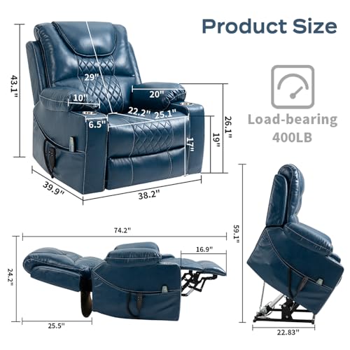 Lay Flat Lift Recliner/Recliner Chairs for Adults/Lift Chair Recliners for Elderly，Massage Recliner with Heat/Cup Holder Suitable for People up to 6Ft 3In/400lb Range (S3 Brow Leather)…