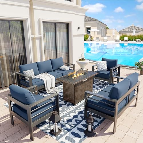 UDPATIO 8 Piece Aluminum Patio Furniture Set, Oversized Modern Outdoor Furniture Set with Olefin Fabric Cushion for Patio Deck Backyard, Dark Grey(with Waterproof Covers)