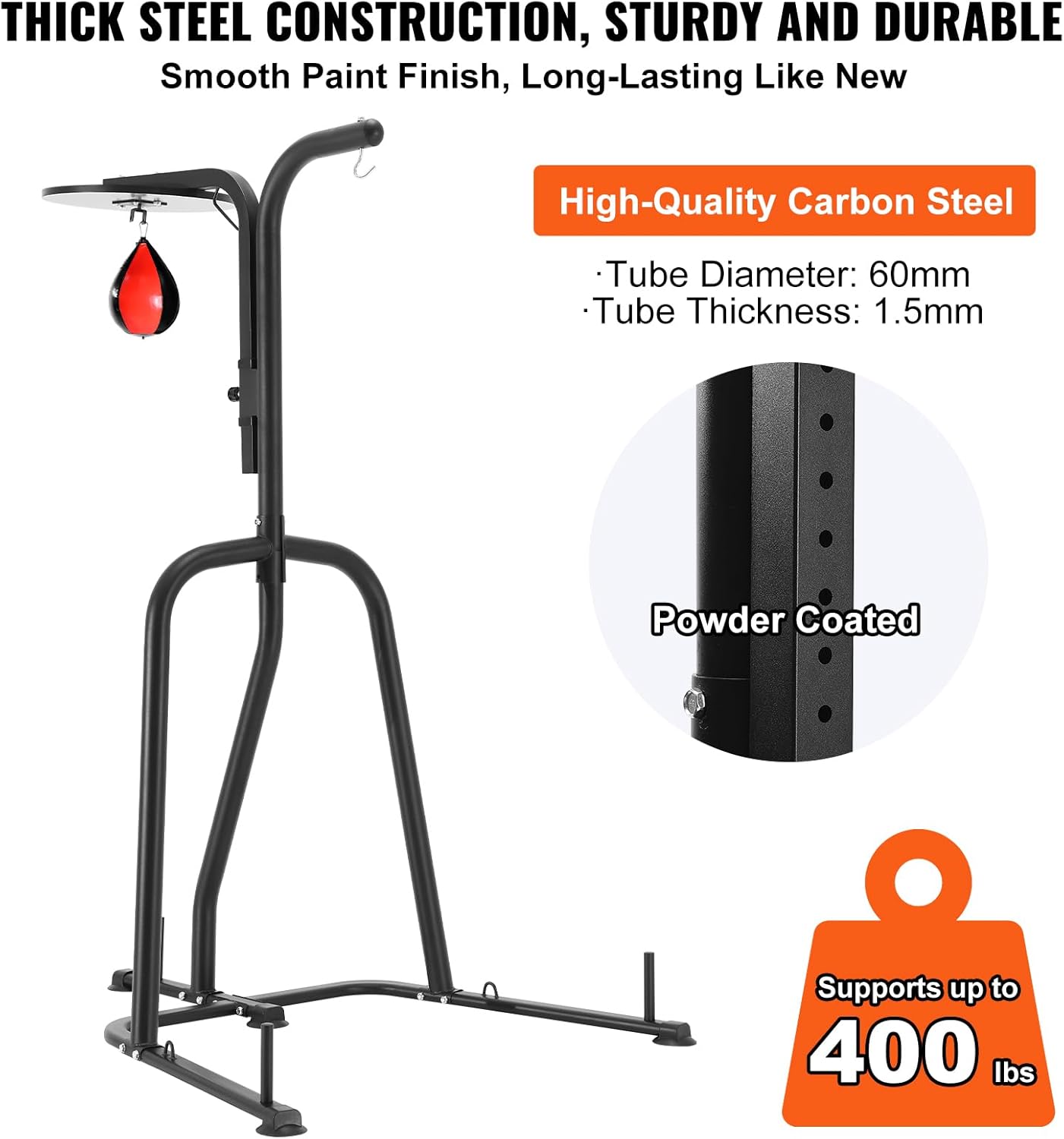 VEVOR Punching Bag Stand, Steel Heavy Duty Workout Equipment, Boxing Punching Bag Stand, Holds Up to 400 lbs, Freestanding Sandbag Rack with Weighted Base, Training Equipment for Home Gym Fitness