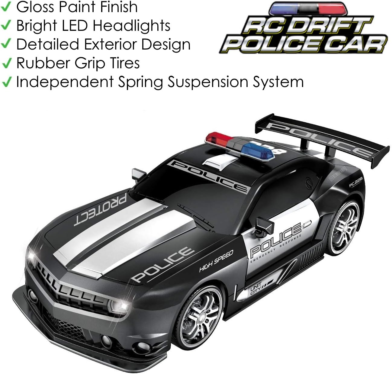 Haktoys Remote Control Police Car RC High Speed Cop Chase 1:12 Scale Radio Control Patrol Sports Vehicle with Headlights Pack of 2
