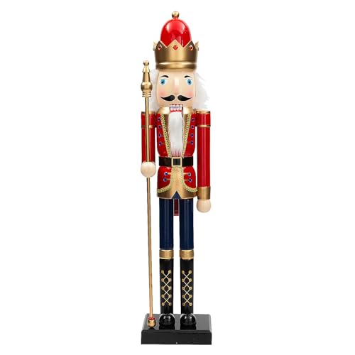 Fun Express 3 Ft. Large Classic Green Wooden Holiday Nutcracker with Scepter, Festive Christmas Decoration