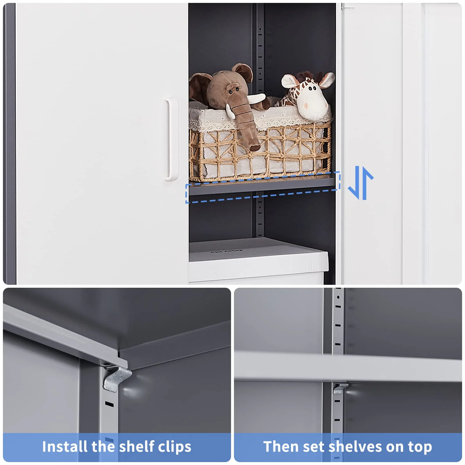Fesbos Metal Storage Locking Cabinet with 4 Doors and 2 Adjustable Shelves,71" Lockable Garage Tall Steel Cabinet,for Home Office,Living Room,Pantry,Gym,Commercial Storage