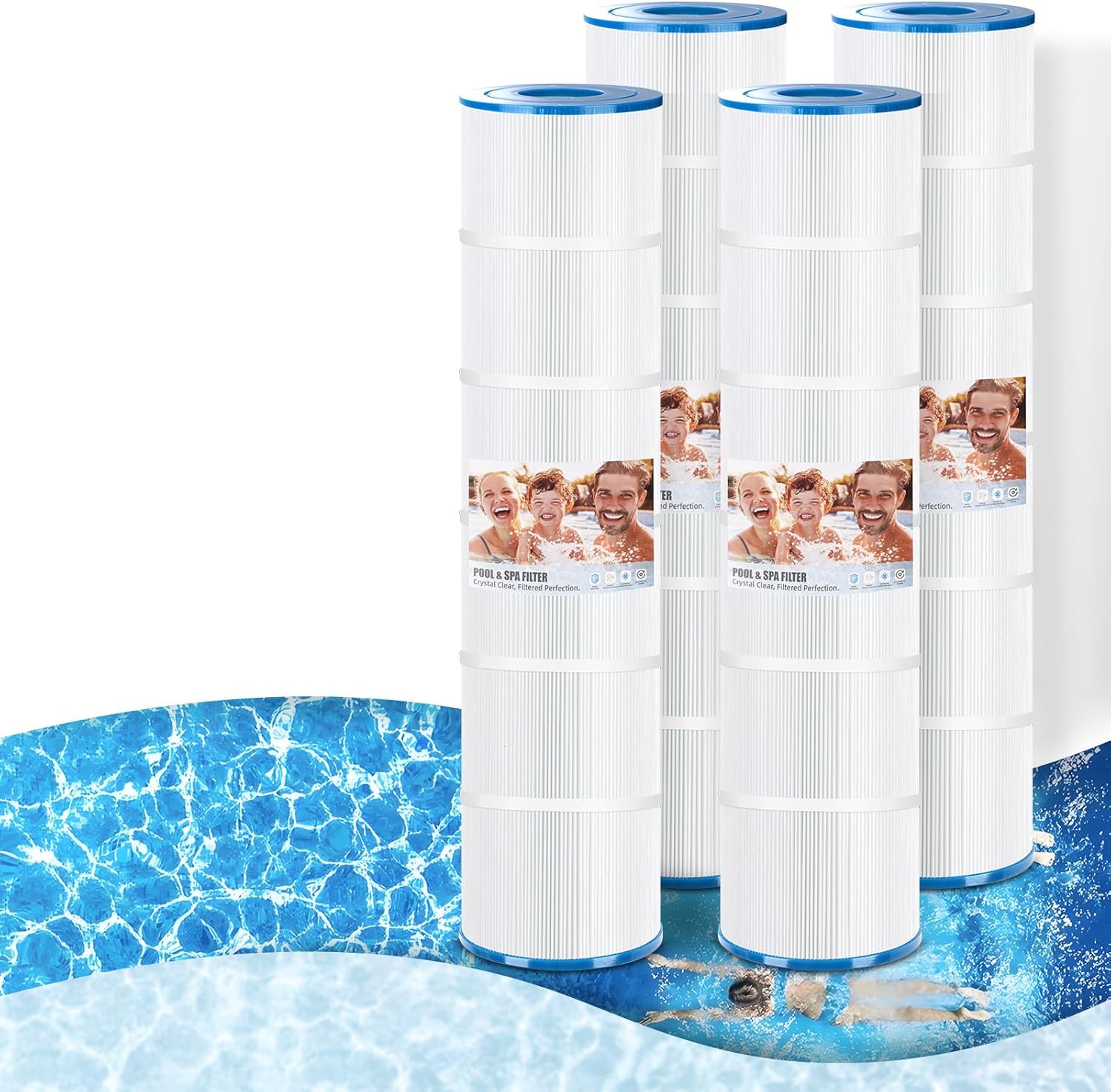 4 Pack Pool Filter Cartridges Replace Unicel C-7471, Filbur FC-1977, Pentair 178584 , 160301, Pleatco PCC105 Clean & Clear Plus 420, Waterway 425- Certified with NSF 50 for Material Safety (105 Sq.ft)