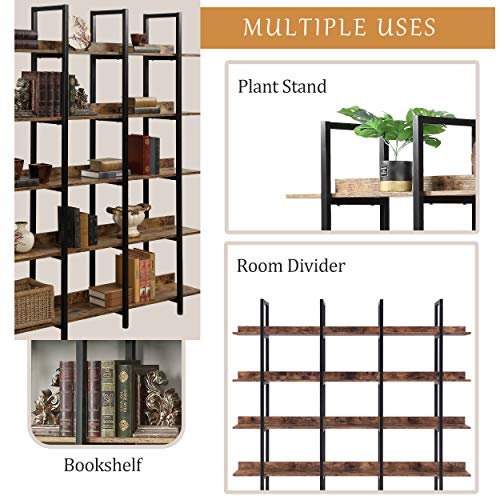 5-Shelf Bookcase, Large Open Bookshelf Modern Industrial Style, Open Display Shelves with Metal Frame for Living Room, Black