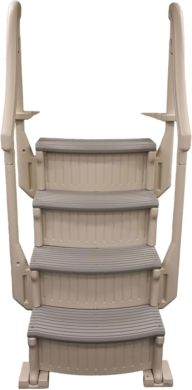 Confer 4 Step Above Ground Swimming Pool Entry Steps with Handrail System and Ladder Mat and Step Pad for Safe Pool Entry and Exit