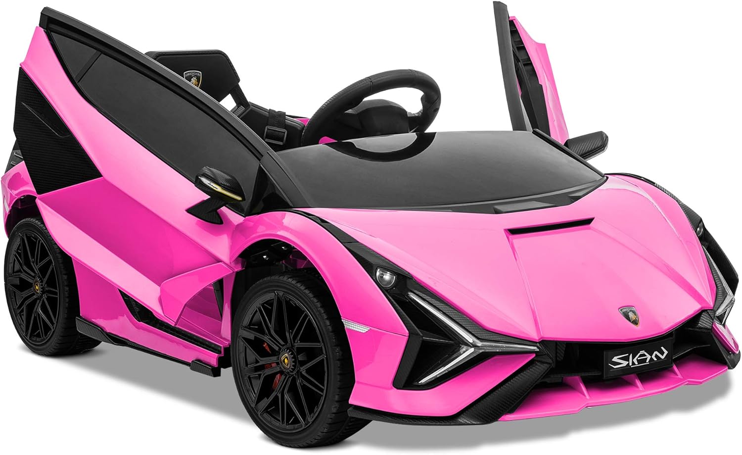 Kidzone Kids 12V Electric Ride On Licensed Lamborghini Sian Roadster Motorized Toy Car with Remote Control, Wheels Suspension, LED Lights & Music – Green with Gold Rim