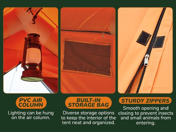 YOLENY Inflatable Tents for Camping, 4/6/8/10/12 Person Tent with TPU Skylight, Mesh Windows, Stove Jack & Pump, Easy Setup 4 Season Glamping Tent, Waterproof & Windproof