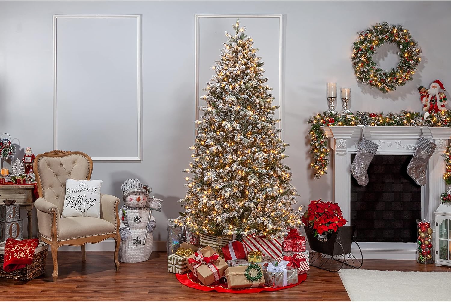 7.5-Foot Flocked Natural Cut Swiss Mountain Fir with 800 Clear Lights