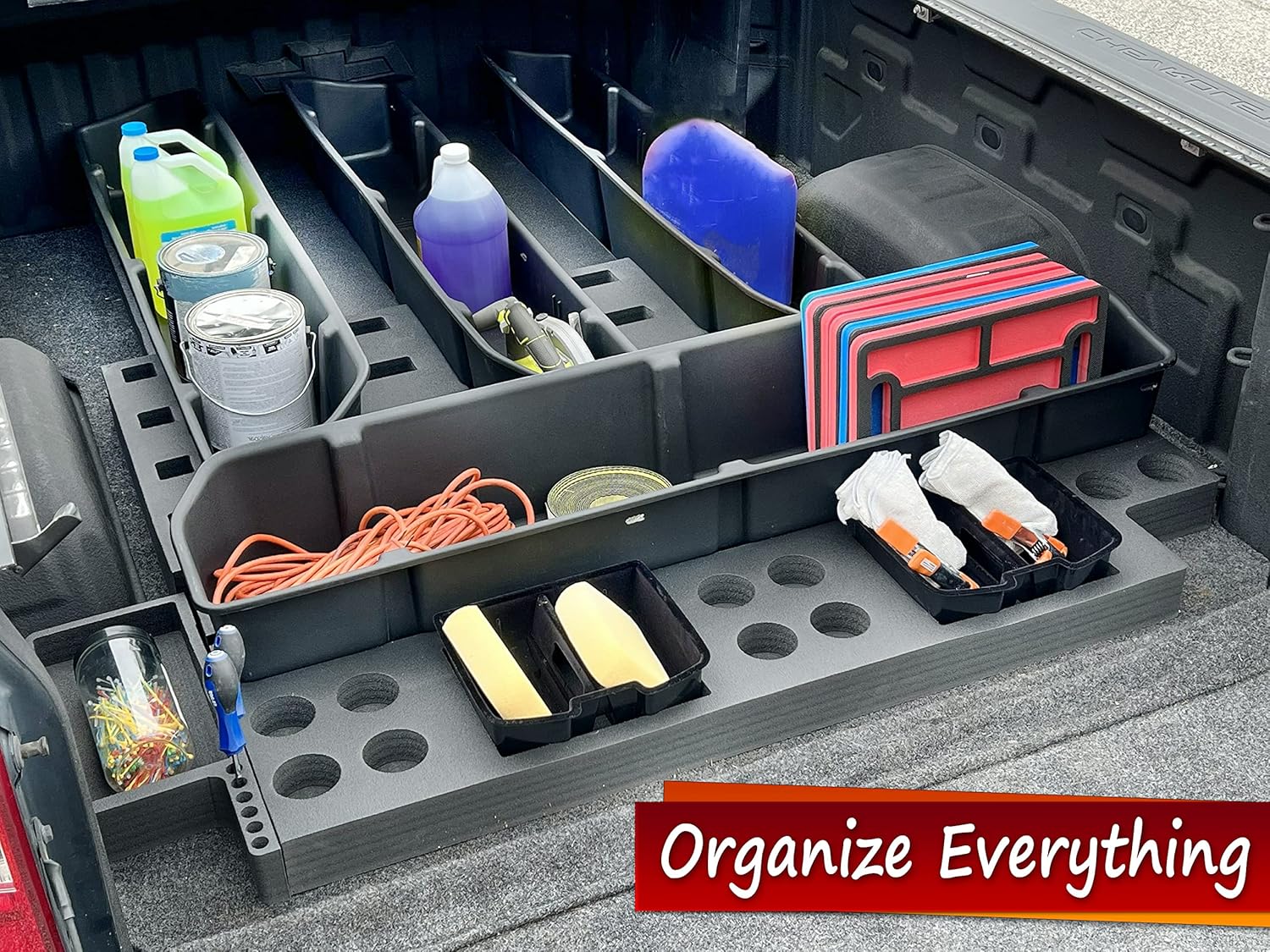 Red Hound Auto Complete Truck Bed Storage System Cargo Organizer Compatible with Chevrolet/GMC Silverado/Sierra 1500 2019-2023 4 Giant Weatherproof Containers Solution Fits 6.5 Foot Bed