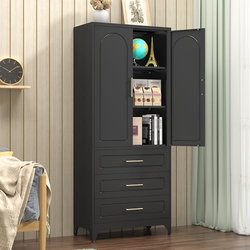 Metal Storage Cabinet with Doors and Shelves, 71 Inch Tall Kitchen Pantry Cabinet, Pantry Cabinets for Kitchen Storage, Freestanding Cupboard for Living, Dining Room, White, Assembly Required