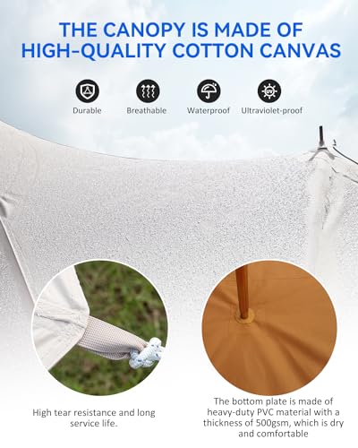Canvas Bell Tent, 4 Seasons Yurt Tent with 2 Stove Jack, 4 Mesh Zippers Windows, Breathable Waterproof Tent Suitable for 4-12 People, Family Camping Outdoor Party