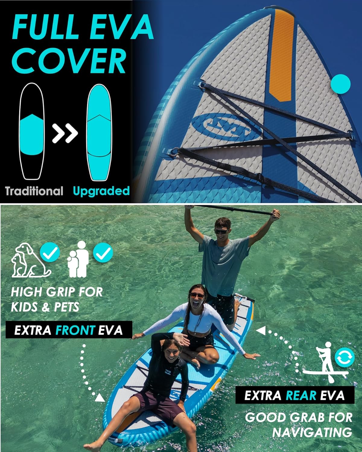 10'8/11'*35" Extra Wide Inflatable Paddle Boards, Stable Stand-up Paddleboard for 3 People/Family w/Shoulder Strap, 100L Backpack, Paddle Boards for Adults w/Floatable Paddle, US Central Fin