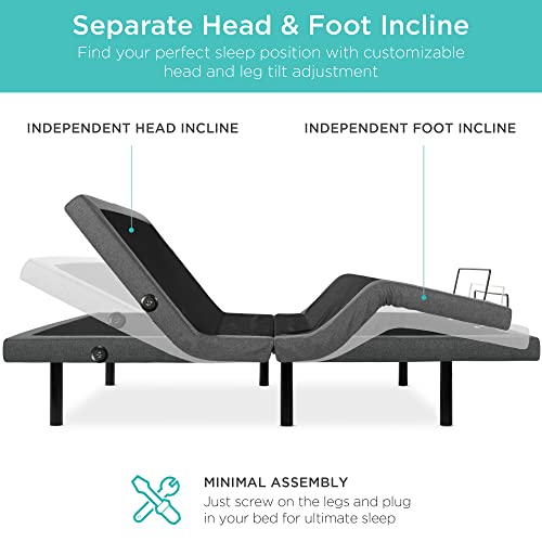Best Choice Products Ergonomic Twin XL Size Adjustable Bed, Zero Gravity Base for Stress Management w/Wireless Remote Control, Massage, USB Ports