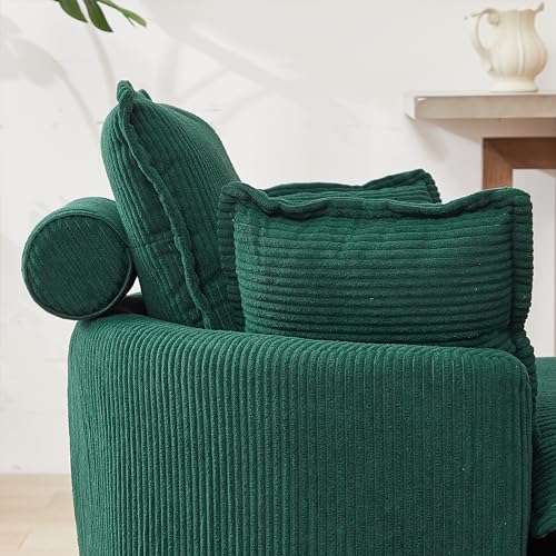 360°Swivel Accent Barrel Chair with Storage Ottoman Set, Modern Oversized Reading Armchair with Armrest Tray and Adjustable Headrest, Comfy Corduroy Chaise Lounge Couches for Living Room Hotel Club